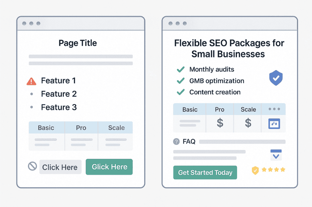 Optimizing feature and pricing pages for search