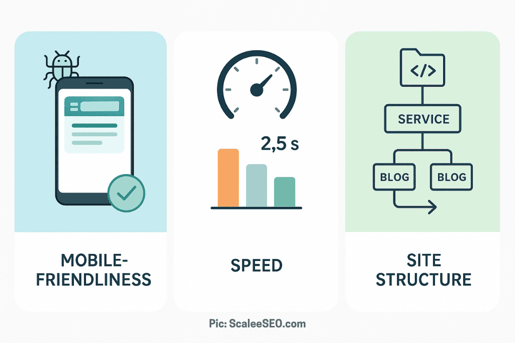 Technical SEO (mobile-first, speed, structure)